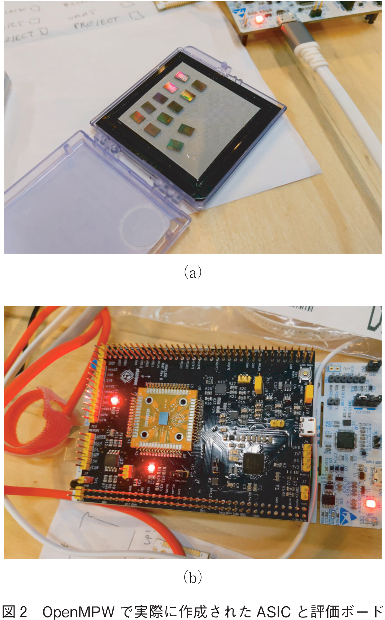 図2　OpenMPWで実際に作成されたASICと評価ボード